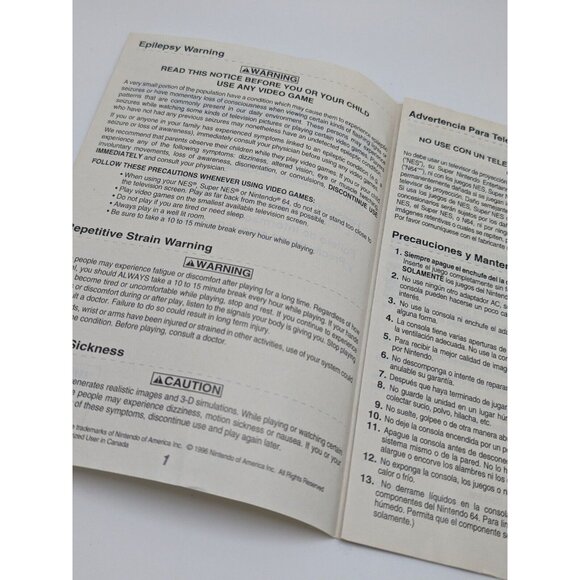 Consumer Information Precautions Booklet N64 Nintendo 64 Manual - Picture 4 of 6